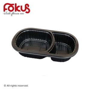 2-Compartment Black Plastic Food Container