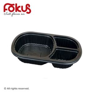 3-Compartment Black Plastic Food Container